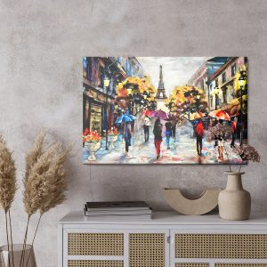 Peinture sur toile Les Gens Avec Des Parapluies Colorés À Paris – Image 3