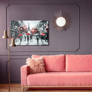 Peinture sur toile Les Gens Avec Des Parapluies Rouges À Paris – Image 4