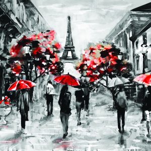 Peinture sur toile Les Gens Avec Des Parapluies Rouges À Paris – Image 1