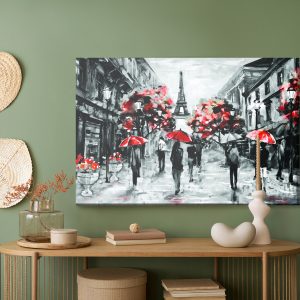Peinture sur toile Les Gens Avec Des Parapluies Rouges À Paris – Image 5
