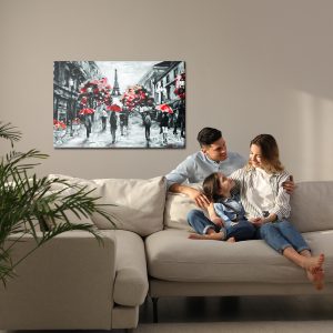 Peinture sur toile Les Gens Avec Des Parapluies Rouges À Paris – Image 7