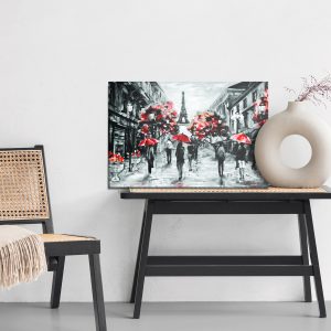 Peinture sur toile Les Gens Avec Des Parapluies Rouges À Paris – Image 6
