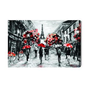 Peinture sur toile Les Gens Avec Des Parapluies Rouges À Paris – Image 2