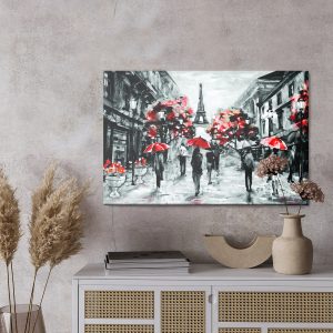 Peinture sur toile Les Gens Avec Des Parapluies Rouges À Paris – Image 3
