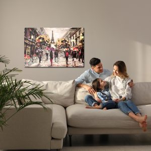 Peinture sur toile Les Gens Avec Des Parapluies Colorés À Paris – Image 7