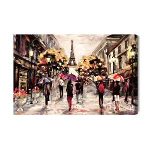 Peinture sur toile Les Gens Avec Des Parapluies Colorés À Paris – Image 2