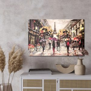 Peinture sur toile Les Gens Avec Des Parapluies Colorés À Paris – Image 3