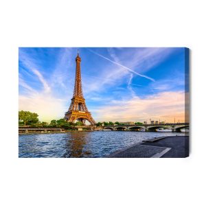 Peinture sur toile Vue 3D De La Seine Et De La Tour Eiffel – Image 2