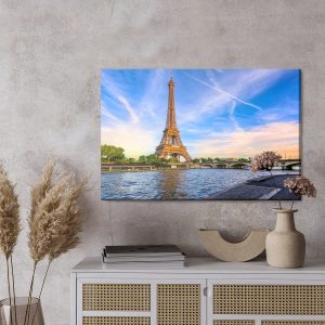 Peinture sur toile Vue 3D De La Seine Et De La Tour Eiffel – Image 3