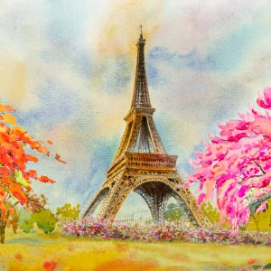 Peinture sur toile La Tour Eiffel Entre Les Arbres Colorés – Image 1