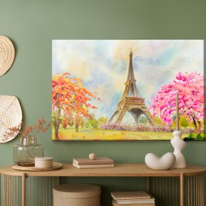 Peinture sur toile La Tour Eiffel Entre Les Arbres Colorés – Image 5