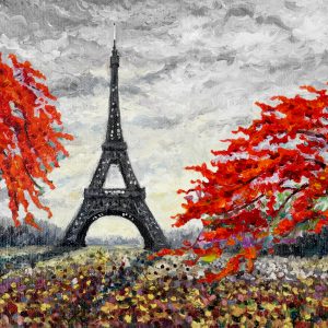 Peinture sur toile La Tour Eiffel Entre Les Arbres Colorés – Image 1