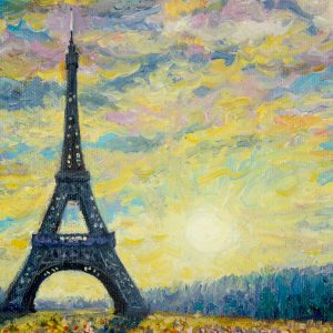 Peinture sur toile Tour Eiffel Et Coucher De Soleil – Image 1