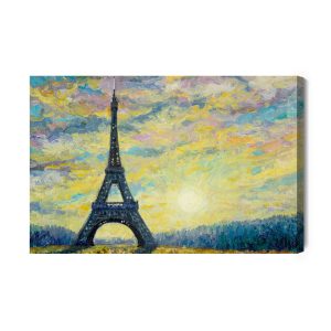 Peinture sur toile Tour Eiffel Et Coucher De Soleil – Image 2