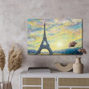Peinture sur toile Tour Eiffel Et Coucher De Soleil – Image 3