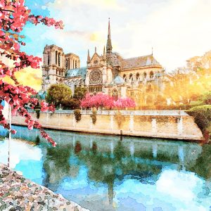 Peinture sur toile Cathédrale Notre-Dame Peinte À L'aquarelle – Image 1