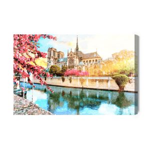 Peinture sur toile Cathédrale Notre-Dame Peinte À L'aquarelle – Image 2