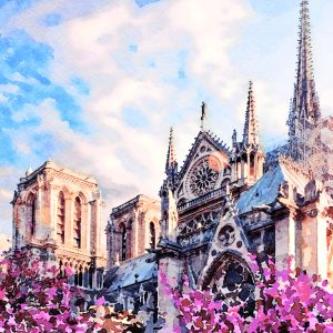 Peinture sur toile Cathédrale Notre-Dame Parmi Les Fleurs – Image 1