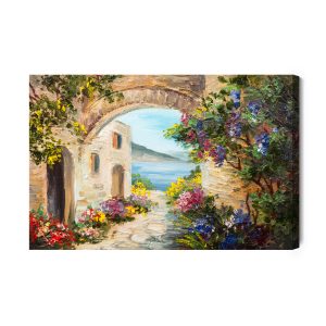 Peinture sur toile Maison Au Bord De La Mer Et Des Fleurs – Image 2