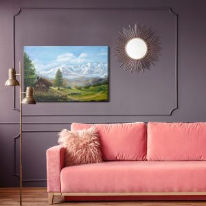 Peinture sur toile Maison Sur Fond De Paysage De Montagne – Image 4