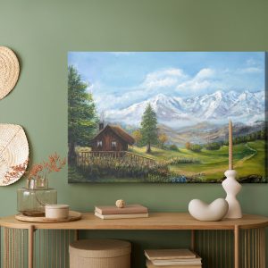 Peinture sur toile Maison Sur Fond De Paysage De Montagne – Image 5