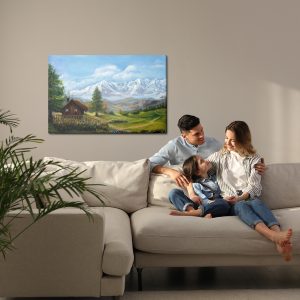 Peinture sur toile Maison Sur Fond De Paysage De Montagne – Image 7
