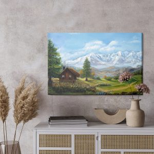 Peinture sur toile Maison Sur Fond De Paysage De Montagne – Image 3