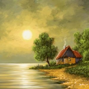 Peinture sur toile Vieille Maison Au Bord De L'eau – Image 1