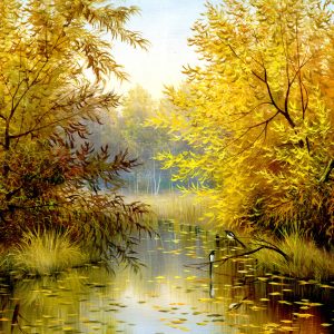 Peinture sur toile Paysage D'automne Avec Un Lac – Image 1