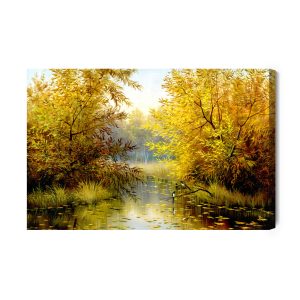 Peinture sur toile Paysage D'automne Avec Un Lac – Image 2