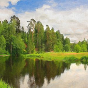 Peinture sur toile Paysage Forestier Avec Lac – Image 1