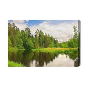 Peinture sur toile Paysage Forestier Avec Lac – Image 2
