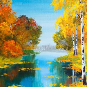 Peinture sur toile Forêt De Bouleaux Près De La Rivière – Image 1