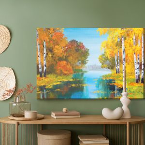 Peinture sur toile Forêt De Bouleaux Près De La Rivière – Image 5