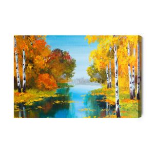 Peinture sur toile Forêt De Bouleaux Près De La Rivière – Image 2