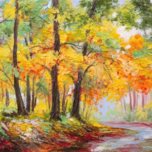Peinture sur toile Chemin Dans La Forêt 3D D'automne – Image 1