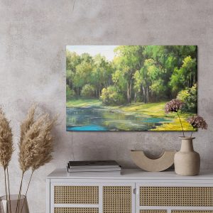 Peinture sur toile Vue Sur Le Lac Dans La Forêt – Image 3