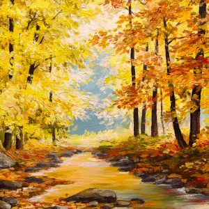 Peinture sur toile Rochers Dans La Forêt D'automne – Image 1