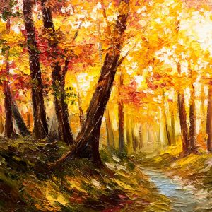 Peinture sur toile Forêt D'automne Près De La Rivière – Image 1