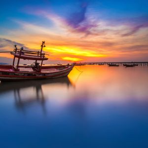 Peinture sur toile Bateau Au Coucher Du Soleil – Image 1