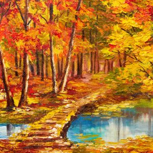 Peinture sur toile Passerelle Dans La Forêt D'automne – Image 1
