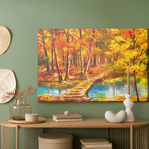 Peinture sur toile Passerelle Dans La Forêt D'automne – Image 5