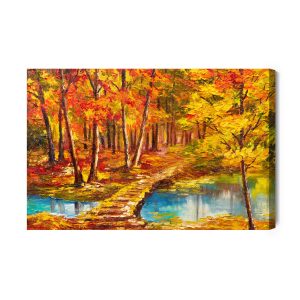 Peinture sur toile Passerelle Dans La Forêt D'automne – Image 2