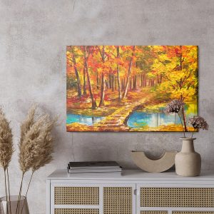 Peinture sur toile Passerelle Dans La Forêt D'automne – Image 3