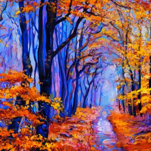 Peinture sur toile Forêt Bleu-Orange – Image 1