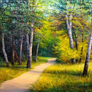 Peinture sur toile Chemin Dans Une Forêt De Bouleaux – Image 1