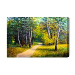 Peinture sur toile Chemin Dans Une Forêt De Bouleaux – Image 2