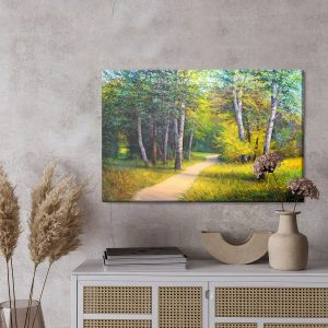 Peinture sur toile Chemin Dans Une Forêt De Bouleaux – Image 3