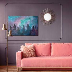 Peinture sur toile Paysage De Forêt De Nuit Aquarelle – Image 4