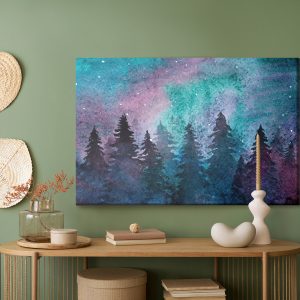 Peinture sur toile Paysage De Forêt De Nuit Aquarelle – Image 5